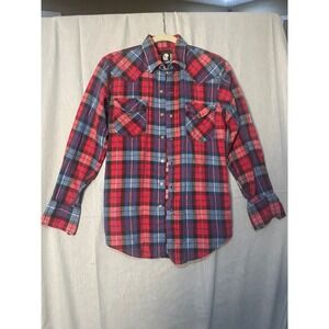 KARMAN Womens Plaid Western Snap Front Long Sleeve Shirt Red Blue